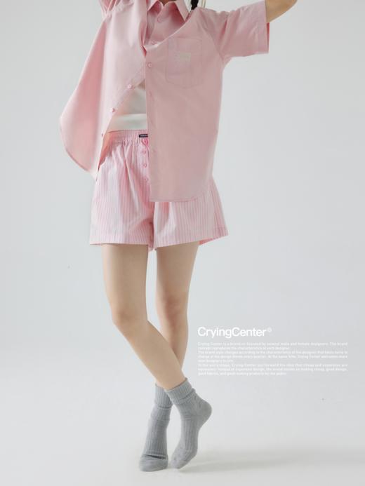 CryingCenter 樱花粉海盐蓝条纹阿罗裤橡筋腰休闲短裤 哭喊中心 商品图6