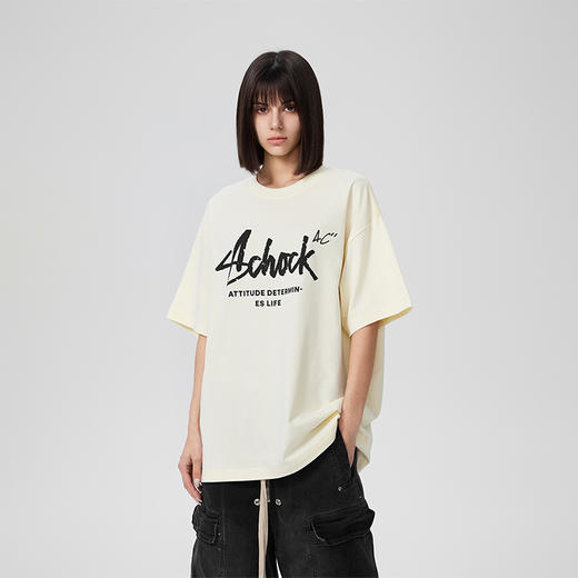 【Achock官方店】潮牌复古潦草logo印花t恤美式宽松休闲情侣短袖 商品图1