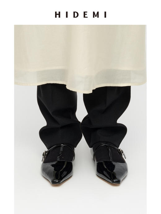 HIDEMI 进口牛漆皮细带玛丽珍尖头平底鞋 商品图3