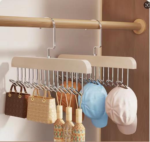【以一抵八！实木多功能挂钩衣架】木质八钩衣架多功能内衣吊带收纳神器抖音爆款实木挂钩波浪晾衣架，可360°旋转挂钩 可任意悬挂。 商品图4
