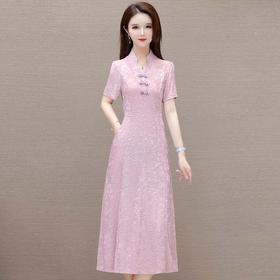 夏季季中长款复古盘扣中式国风裙QYM-LRX-131337 -Y