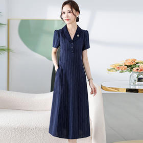 中老年妈妈装夏款条纹花中长裙QYM-KED-H1963-Y