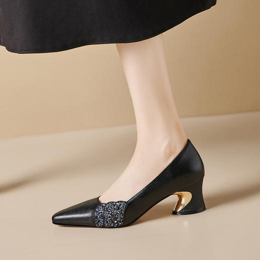 【预售5天】优雅韩版亮片时尚，百搭出行高跟单鞋SY&F27D115 商品图3