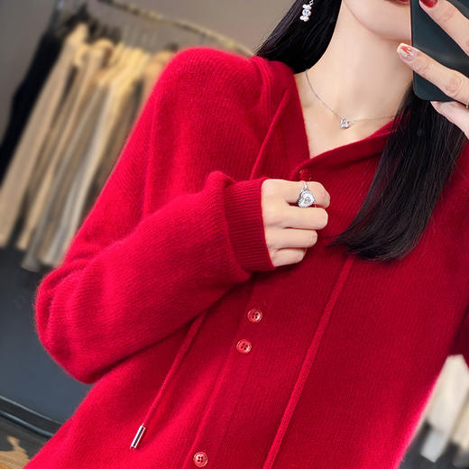 连帽针织开衫女春秋宽松休闲毛衣纯色羊毛衫SZ2715 商品图5