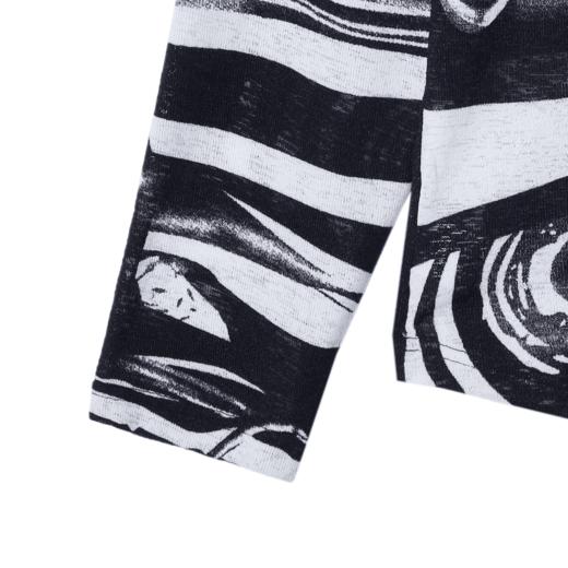 夏季时尚斑马条纹撞色印花男士上衣宽松复古休闲长袖百搭T恤 商品图4