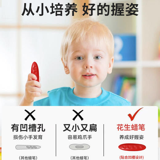 【幼儿园推荐！不脏手的儿童蜡笔】儿童不脏手塑料蜡笔幼儿园绘画，易清洗久握不脏手，色泽鲜艳更易着色，花生蜡笔绘画涂鸦油画棒学生文具 商品图3