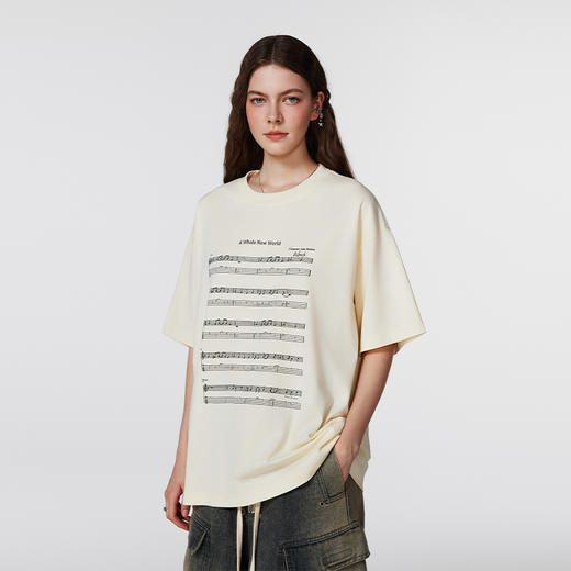 【Achock官方店】美式创意乐谱印花圆领短袖潮牌新款宽松情侣T恤 商品图2