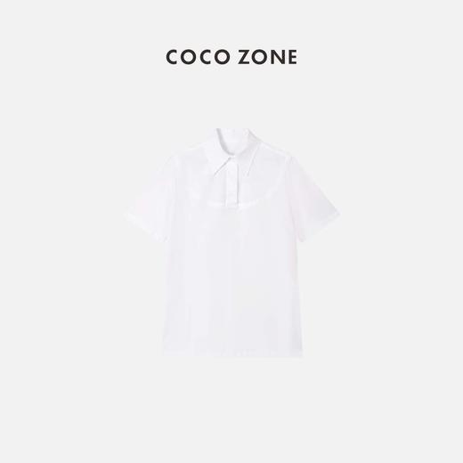 COCO ZONE 时尚翻领休闲百搭白色宽松显瘦系扣T恤衬衣女 23C18528 商品图0