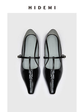 HIDEMI 进口牛漆皮细带玛丽珍尖头平底鞋