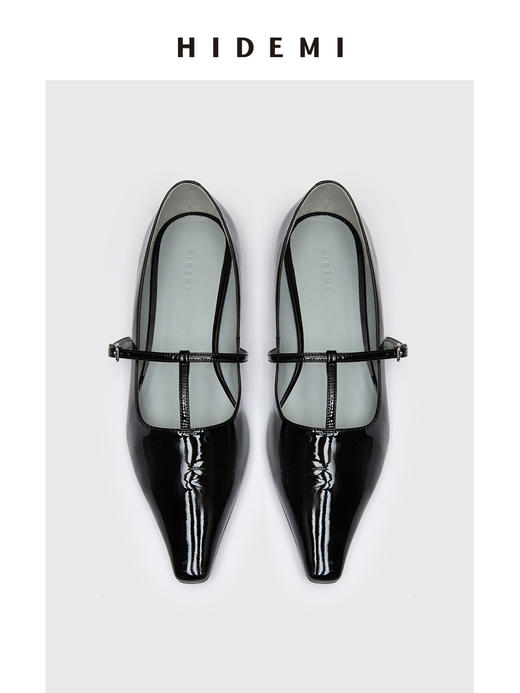 HIDEMI 进口牛漆皮细带玛丽珍尖头平底鞋 商品图0