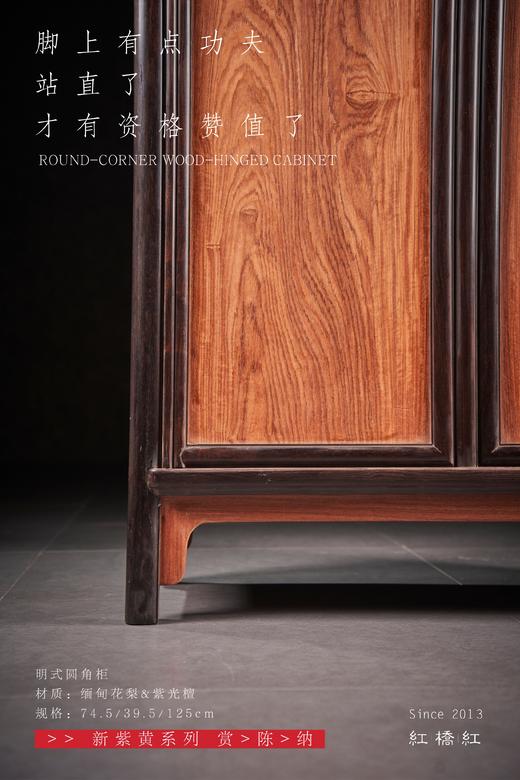 红桥红  家具严选  缅甸花梨（大果紫檀）【嵌紫光檀 125 明式素面 小圆角柜】 商品图5