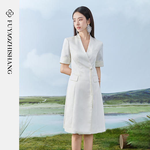 IWY/扶摇系列 白色夏季新中式国风盘扣职业西装裙FYQ371 商品图3