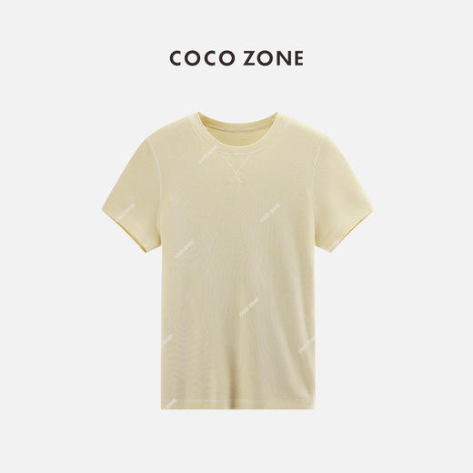 COCO ZONE100棉时尚圆领休闲短袖显瘦纯色毛针织衫24C10259 商品图1