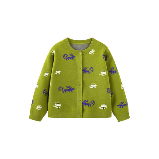 迷你巴拉女童儿童针织开衫秋季复古撞色提花毛衫 商品图4