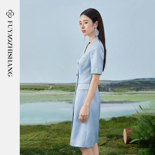IWY/扶摇系列 蓝色夏季职场轻熟风国风盘扣西装裙FYQ371 商品图2
