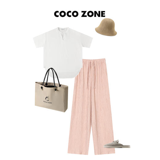 COCO ZONE 通勤风粉系休闲裤褶皱感松紧腰带腰绳  23C18961 商品图4