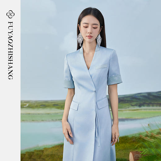 IWY/扶摇系列 蓝色夏季职场轻熟风国风盘扣西装裙FYQ371 商品图3