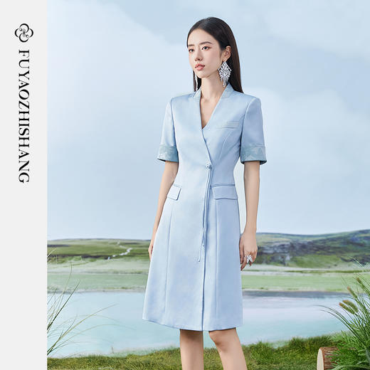 IWY/扶摇系列 蓝色夏季职场轻熟风国风盘扣西装裙FYQ371 商品图1