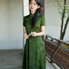 TQX10949 2024长款旗袍绿色妈妈夏装国风连衣裙贵夫人改良大码修身年轻女装 商品缩略图0