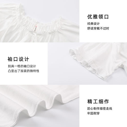 芬腾睡裙女夏纯棉甜美圆领套头家居服全棉白色短袖中裙换季春夏款 商品图3