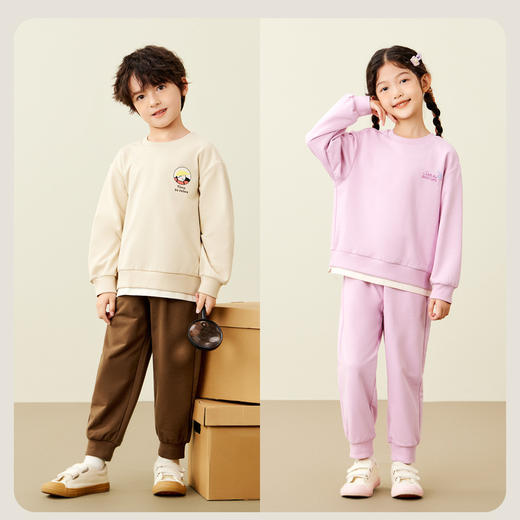 迷你巴拉长袖套装男女童儿童艺术家联名印花卫衣长裤两件套 商品图2