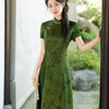 TQX10949 2024长款旗袍绿色妈妈夏装国风连衣裙贵夫人改良大码修身年轻女装 商品缩略图3