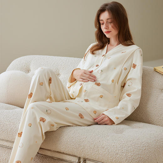 芬腾月子服孕妇睡衣女春秋季纯棉长袖套装产后产妇喂奶哺乳家居服 商品图0