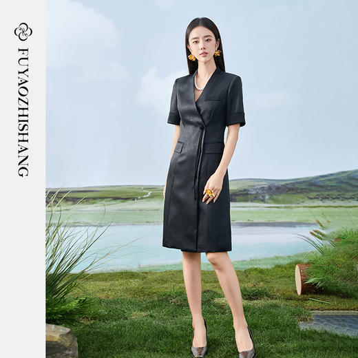 IWY/扶摇系列 黑色夏季高级感国风盘扣短袖西装裙FYQ371 商品图0