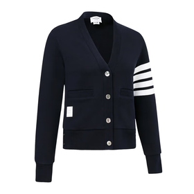 THOM BROWNE 汤姆·布朗 女士经典条纹装饰V领针织开衫 FJT069A 00535