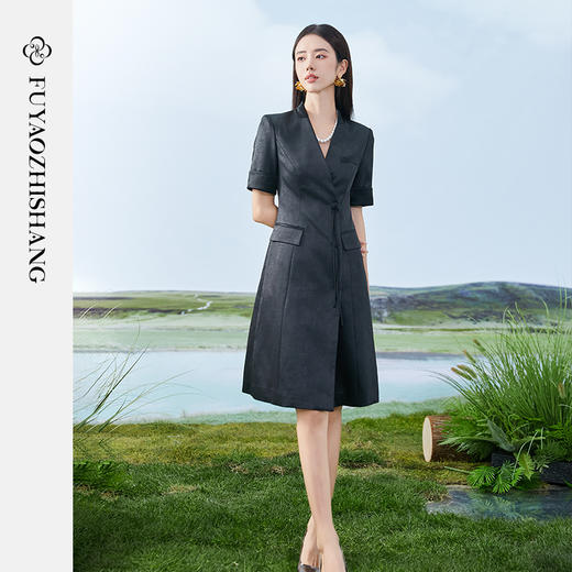 IWY/扶摇系列 黑色夏季高级感国风盘扣短袖西装裙FYQ371 商品图2