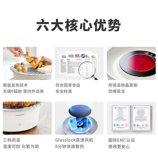【小家电】GLASSLOCK围炉煮茶器电陶炉配玻璃茶壶+烧烤网家用小型电茶炉煮茶壶烹茶烧水煮茶养生壶泡茶电陶炉不挑器具 HF 商品图5