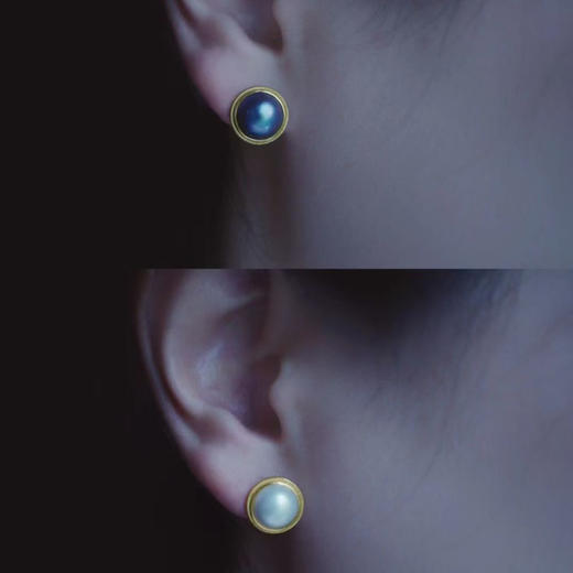 龢盒原创 9k金镶天然海水马贝珠耳钉 商品图3