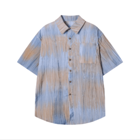 1898夏季新款时尚撞色印染口袋男士衬衫百搭潮流设计短袖休闲上衣