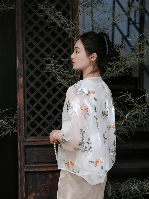 盛唐牡丹 |欧根缎手推绣一字扣外套 商品图4