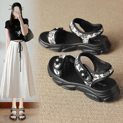 ZHR则则沙滩凉鞋女2024新款夏季外穿百搭软底凉拖魔术贴运动凉鞋 商品图1