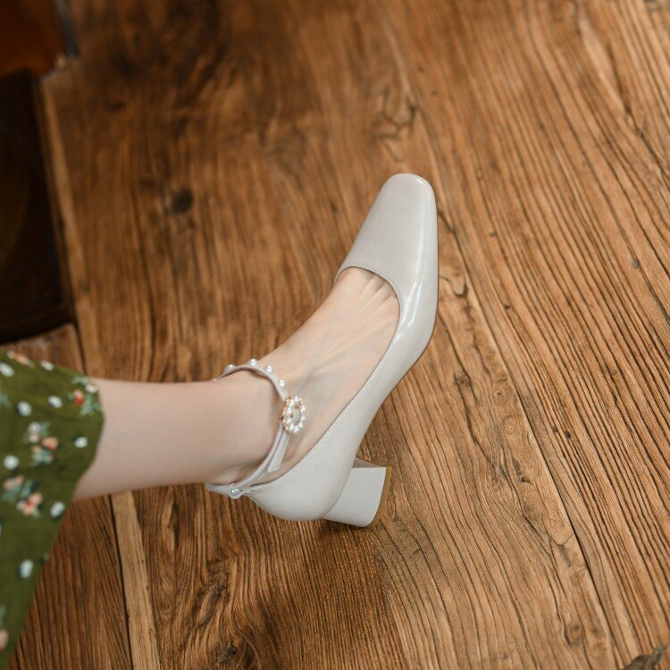 【预售5天】法式复古甜美珍珠玛丽珍鞋新款圆头浅口中粗跟单鞋女AJ&AJ3058