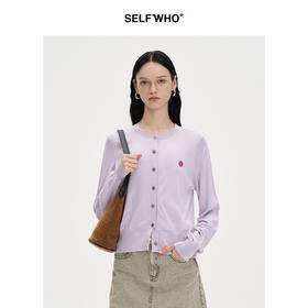 【笑脸衣橱】SELFWHO羊绒桑蚕丝混纺纯色针织开衫2024秋季新款v领气质上衣外套