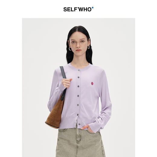 【笑脸衣橱】SELFWHO羊绒桑蚕丝混纺纯色针织开衫2024秋季新款v领气质上衣外套 商品图0