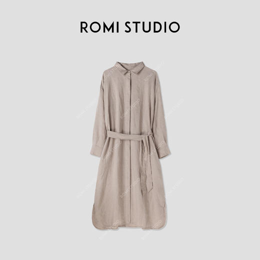 ROMI STUDIO“心绪共鸣”100%雨露麻肌理衬衫领风衣连衣裙 421L3072 商品图4