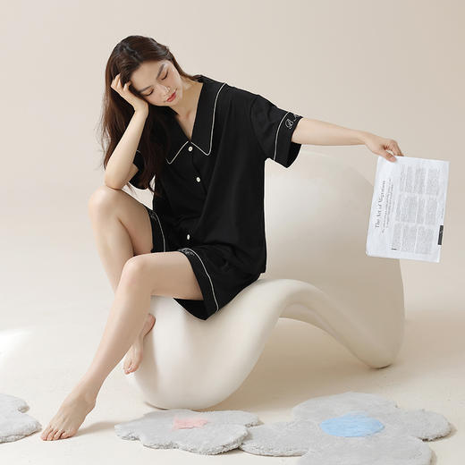 丁摩 【抗菌拉架棉】新款夏季短袖法式翻领纯棉女士睡衣休闲大方款4ZF-3189 商品图0