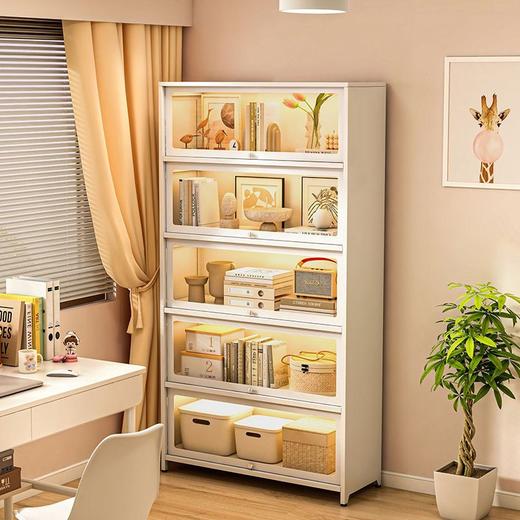 家用钢制书柜带门收纳柜儿童书架落翻盖地防尘置物架客厅展示柜子(送货上门，需自行组装) 商品图5