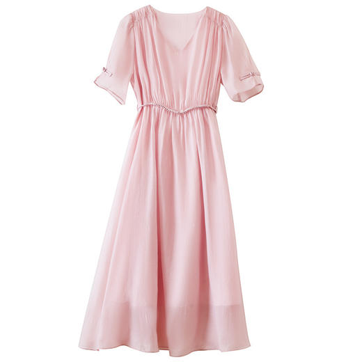 雀说 夏季新款女装纯色V领短袖长款盘扣复古连衣裙4ZF-9016 商品图4