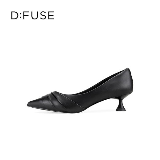 D:FUSE迪芙斯2024秋季新款简约小猫跟单鞋手工褶皱纯色真皮高跟鞋通勤鞋DF43111166 商品图4