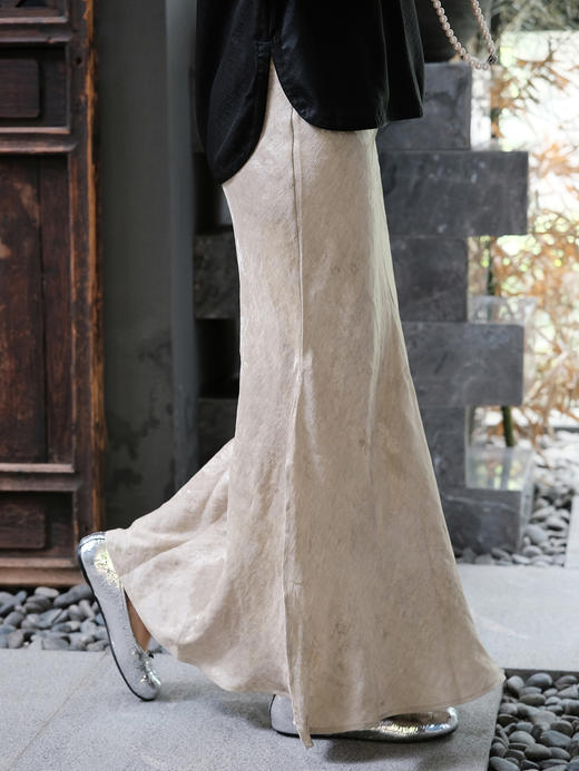 盛唐牡丹 |繁花纹丝麻松紧腰半裙 商品图2