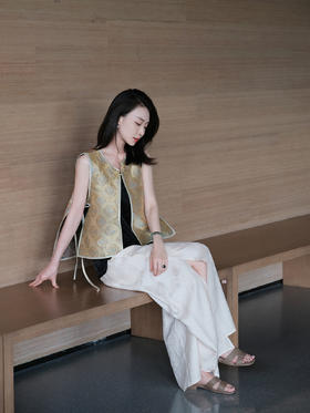 盛唐牡丹 |织金孔雀几何纹重缎宋锦马甲