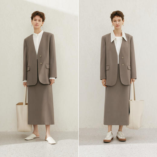 【商场同款】麦檬春秋舒适软糯羊毛混纺无领西装5F2111341 商品图1