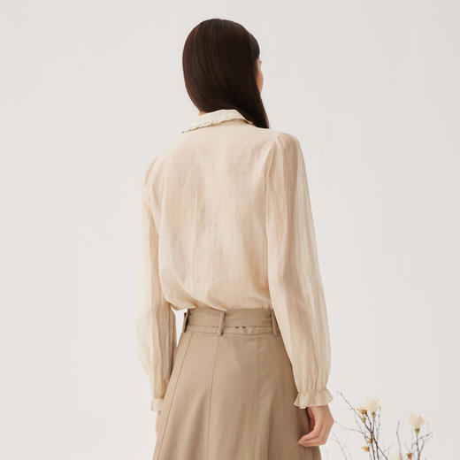 谜底衬衫长袖女2024秋季新品通勤风V领钉珠绣花H型衬衣243MC1098 商品图2