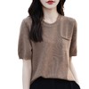 QHJY-83JY996夏季新款精纺100棉线针织短袖女圆领五分袖带兜t恤半袖打底衫 商品缩略图4