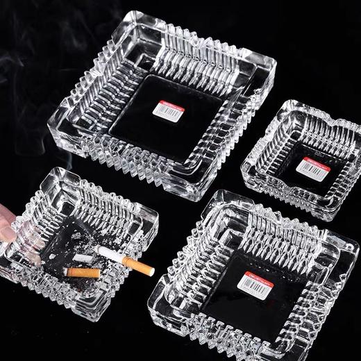 烟灰缸 烟盅 玻璃方形简约烟缸 大号中号小号 1个 家用客厅办公室水晶防烟飞灰烟盅烟缸 商品图0