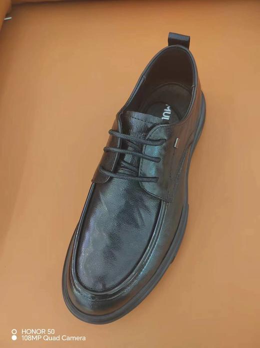 木林森秋季商务自然抓皱休闲厚底圆头系带皮鞋 商品图0